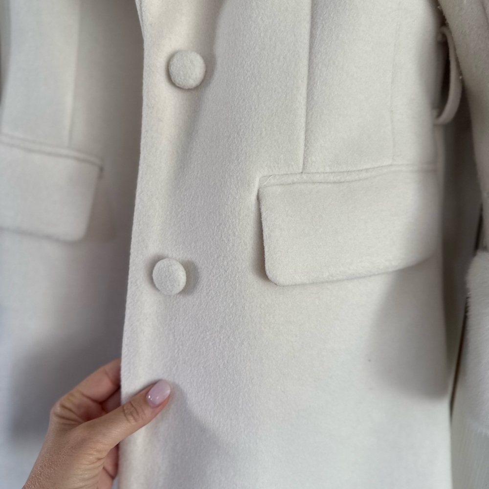 MOTF Cream Aplique lapel elegant  Wool-Blend Pea Coat with Faux Fur Cuffs - Picture 6 of 10